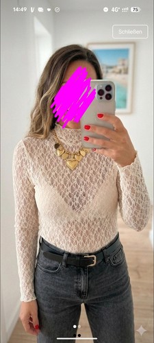 Damen netzshirt spitze langarm - netzshirt,