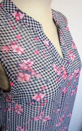 Damen blusentop kariert blumen - kariert,