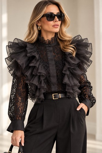 Damen bluse schwarz spitze - damen,