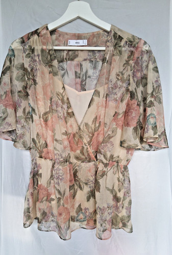 Bluse mango blumenmuster beige - bluse,