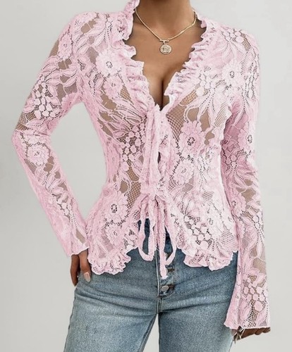 Damen sexy langarm mesh bluse - langarm, mesh-bluse